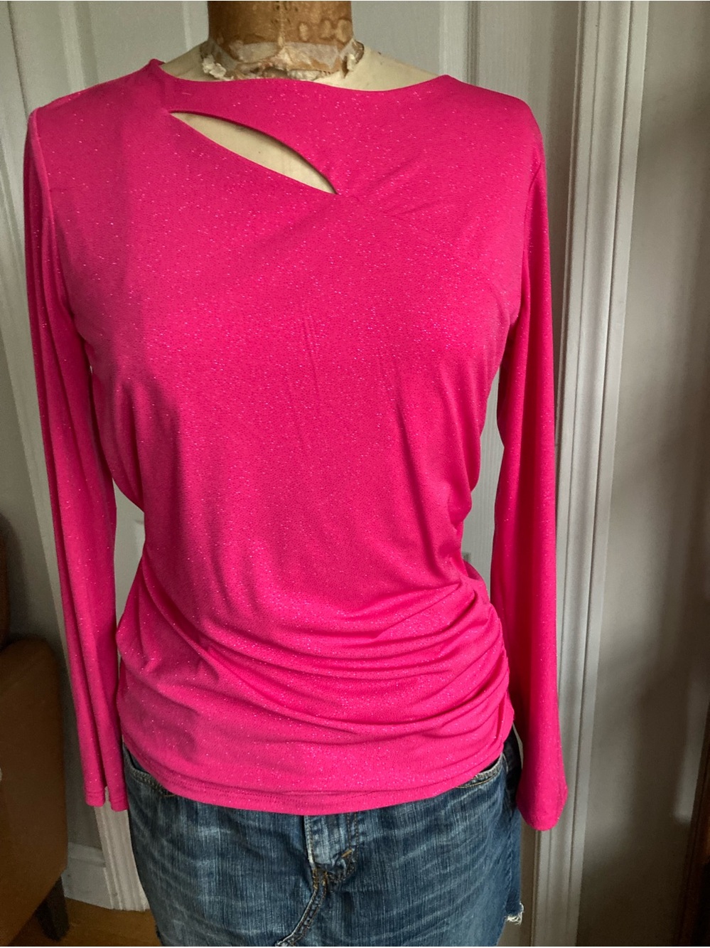 Vince Camuto Hot Pink Long-Sleeve Cutout Top